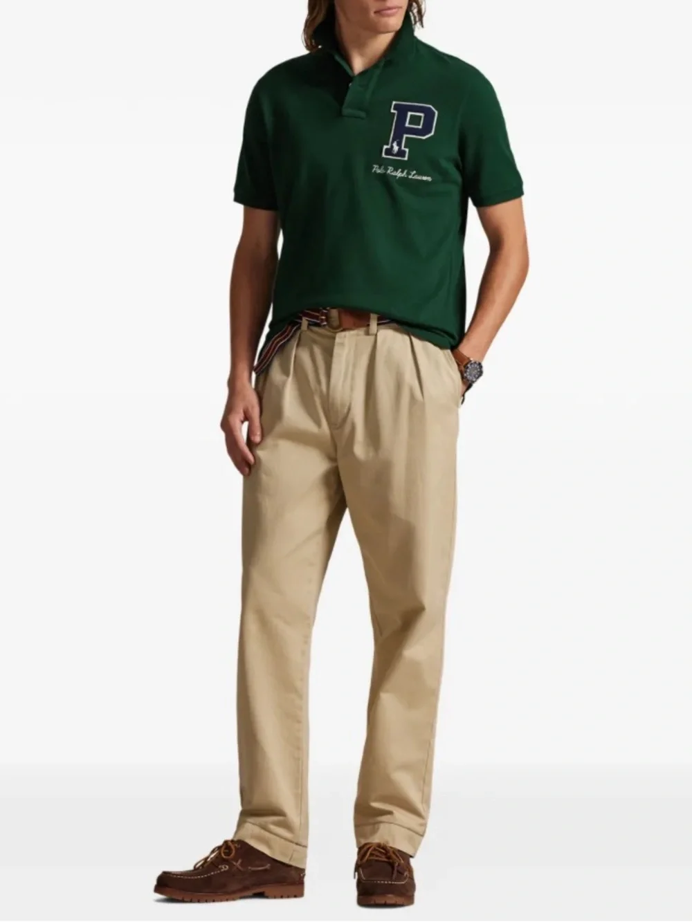 Polo Ralph Lauren Green Classic Fit Chenille P Patch Varsity Polo Shirt Mens XXL